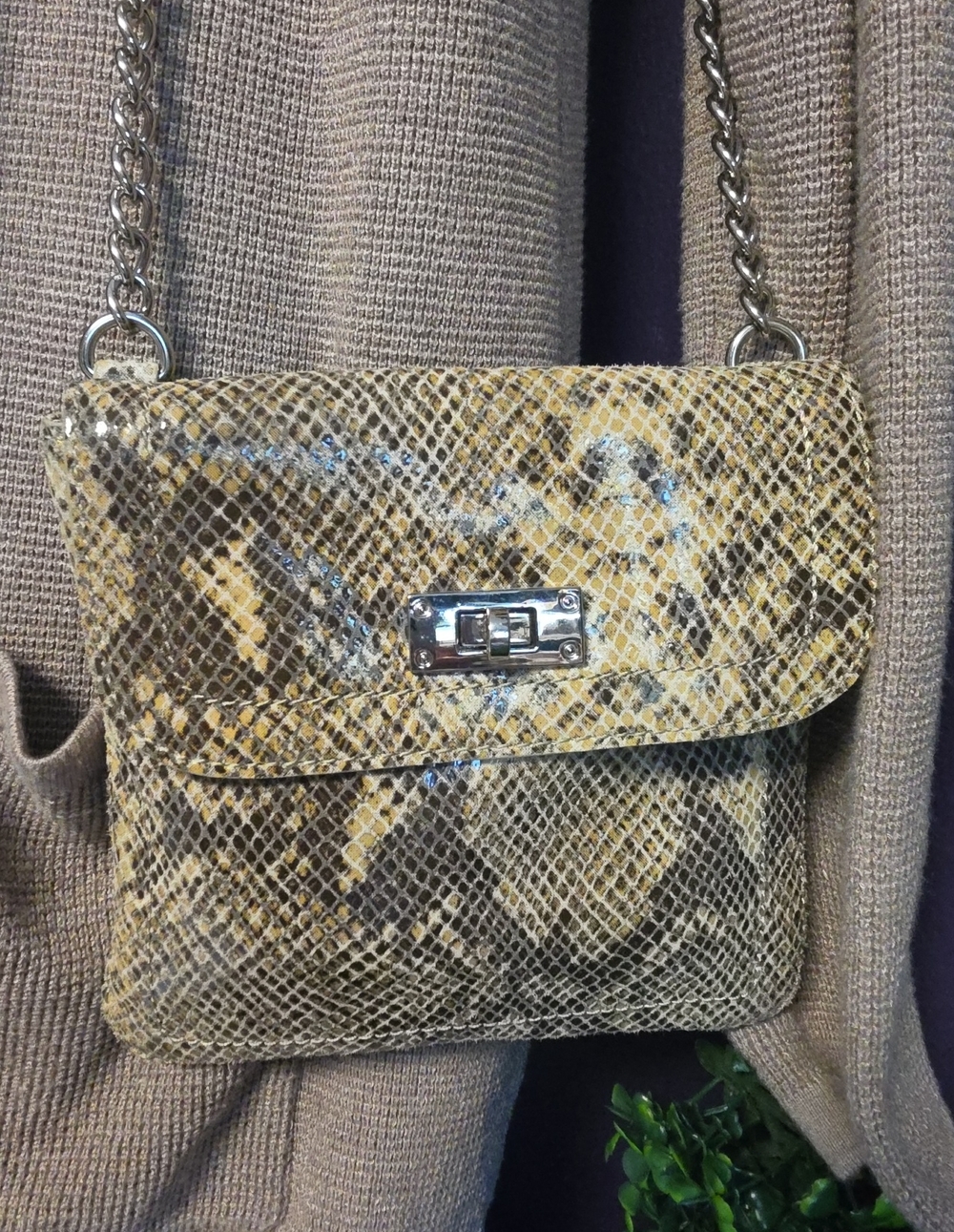 Banana Republic Snake-Print Micro Chain Strap Crossbody